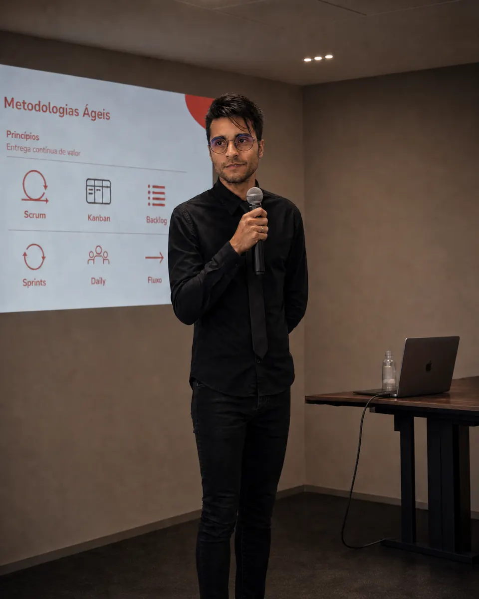 Treinamento sobre metodologias ágeis, Scrum, Kanban e fluxo de trabalho.